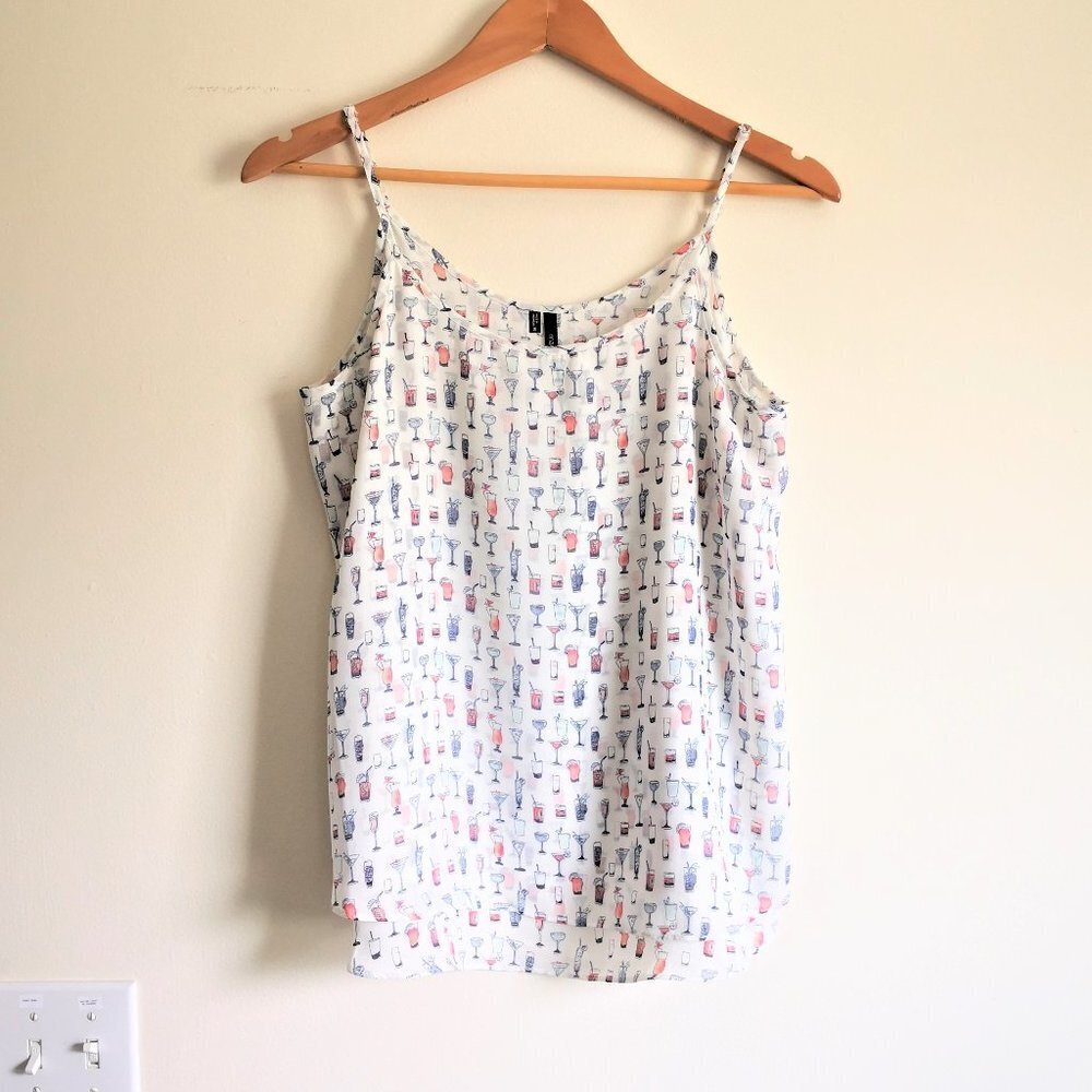New Maurice's Spaghetti Strap Printed Wine Glass Tank Top Size Small